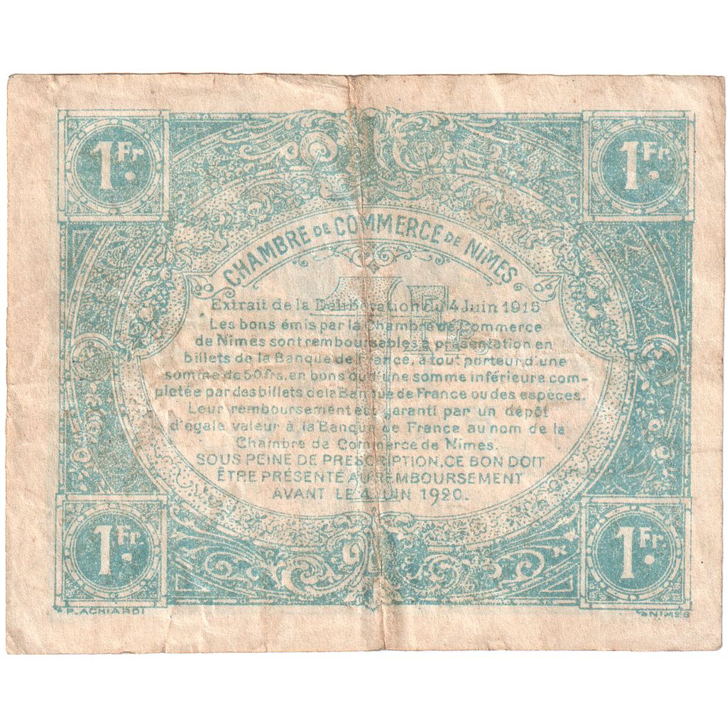 Francia, Nîmes, 1 Franc, 1915-06-04, Serie 96, BC