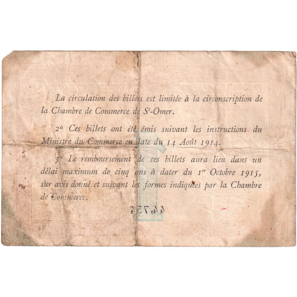 Francja, Saint-Omer, 1 Franc, 1914-08-14, VF(30-35), Pirot:115-4