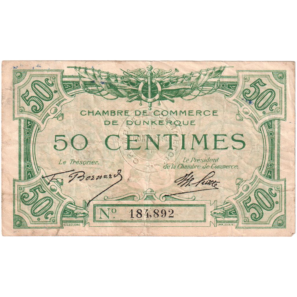 Francja, Dunkerque, 50 Centimes, VF(30-35), Pirot:54-01