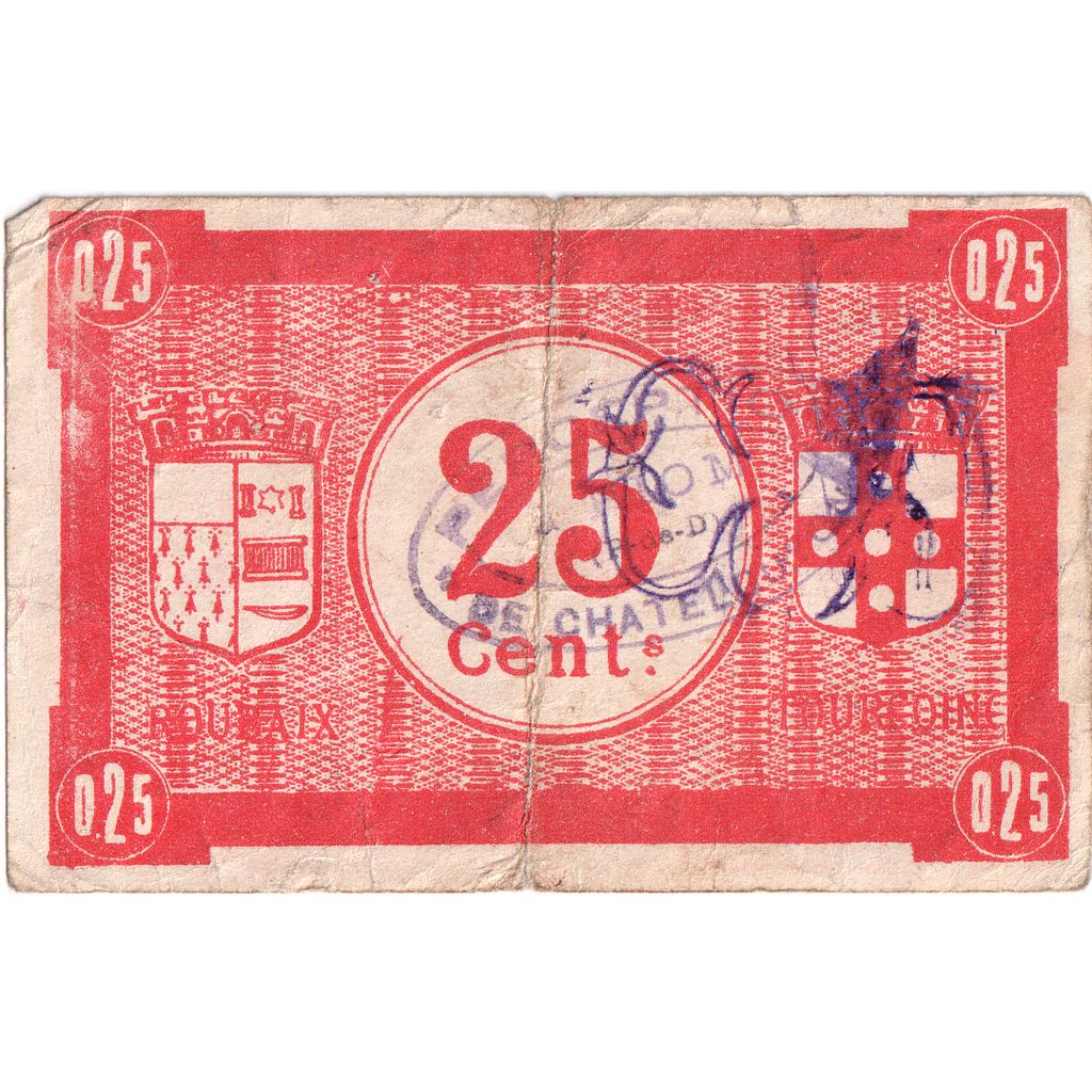 Francja, ROUBAIX et TOURCOING, 25 Centimes, VF(20-25), Pirot:59-2052