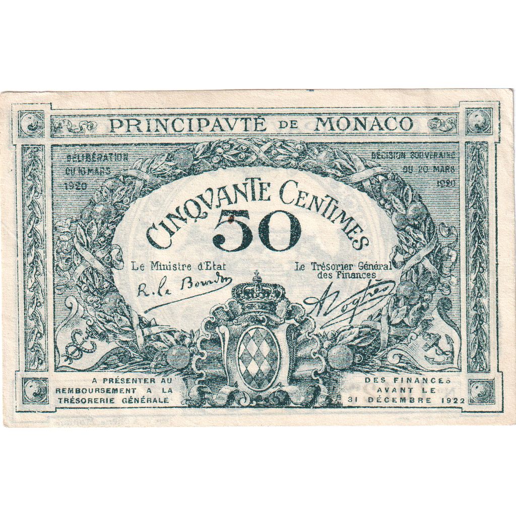 Monaco, 50 Centimes, 1920-03-20, SUP+