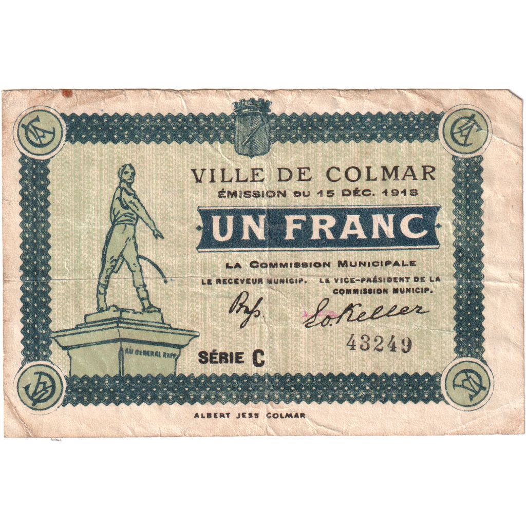 Francja, 1 Franc, 1918-12-15, SERIE C, VF(20-25), Pirot:68-69