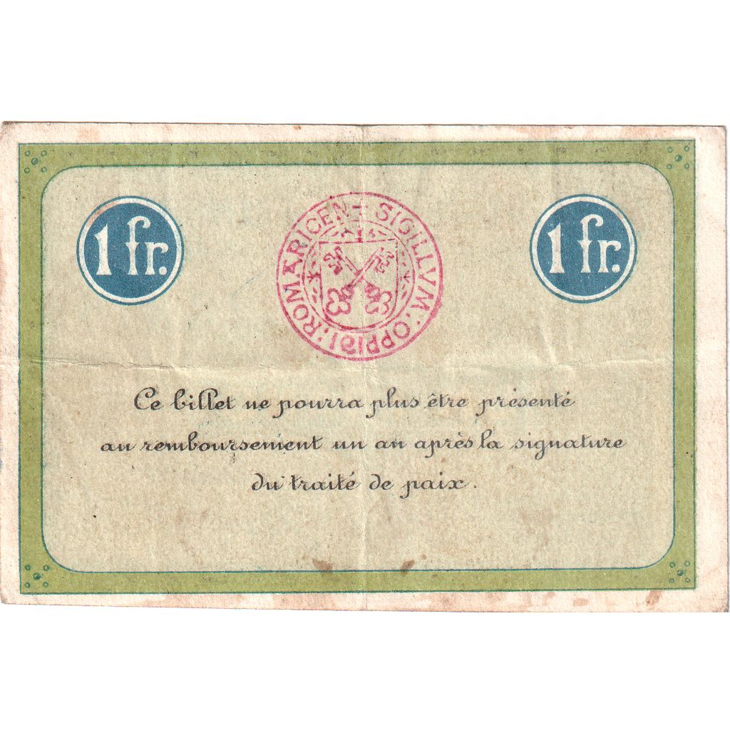Francja, Remiremont., 1 Franc, 1915-09-23, Serie A, VF(20-25)