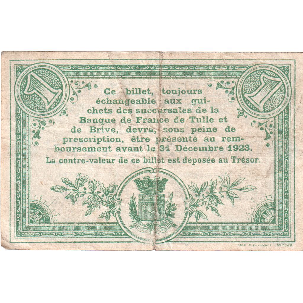 Francja, Tulle, 1 Franc, 1915-03-15, SERIE C, VF(20-25), Pirot:126-2