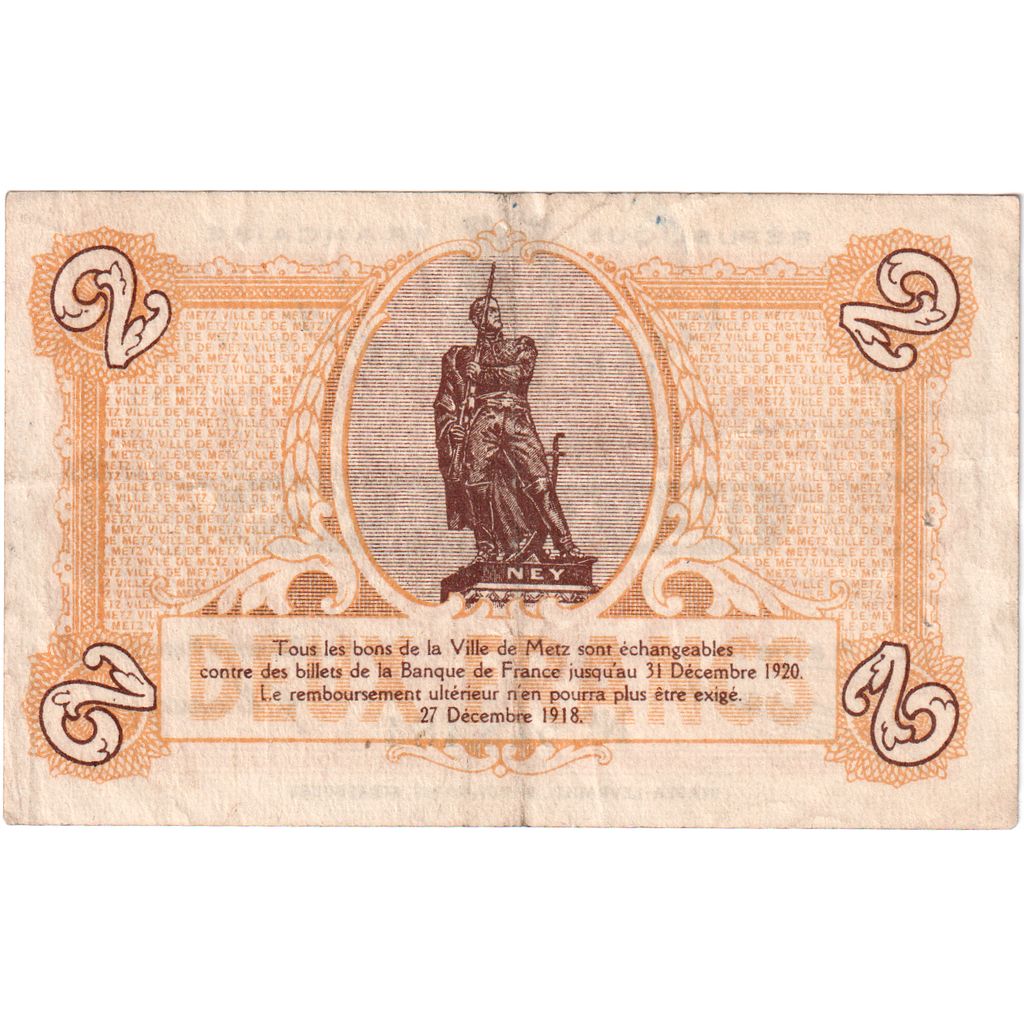 Francja, Metz, 2 Francs, 1918-12-27, VF(20-25), Pirot:131-6