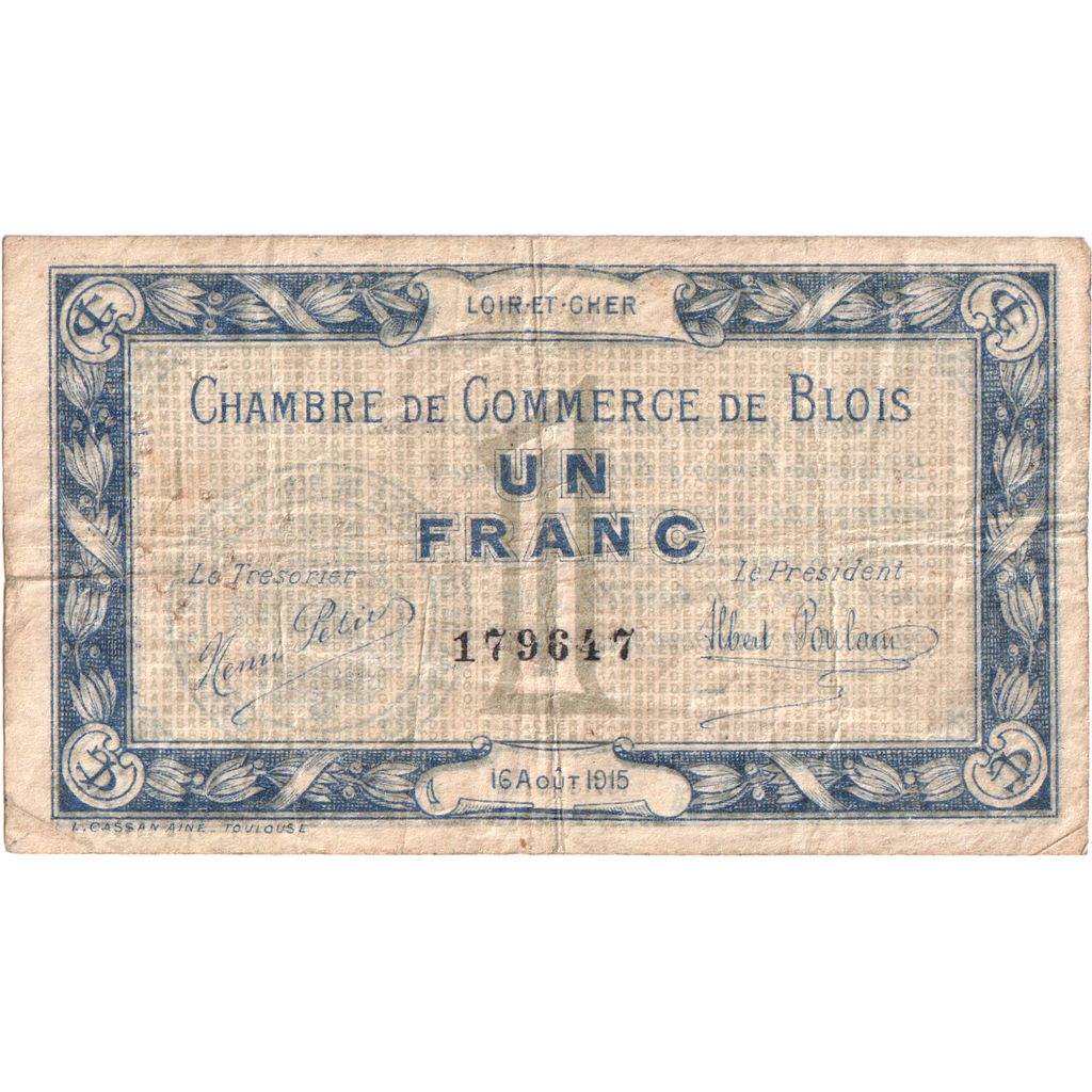 Francja, Blois, 1 Franc, 1915-08-16, 179647, VF(20-25), Pirot:28-4
