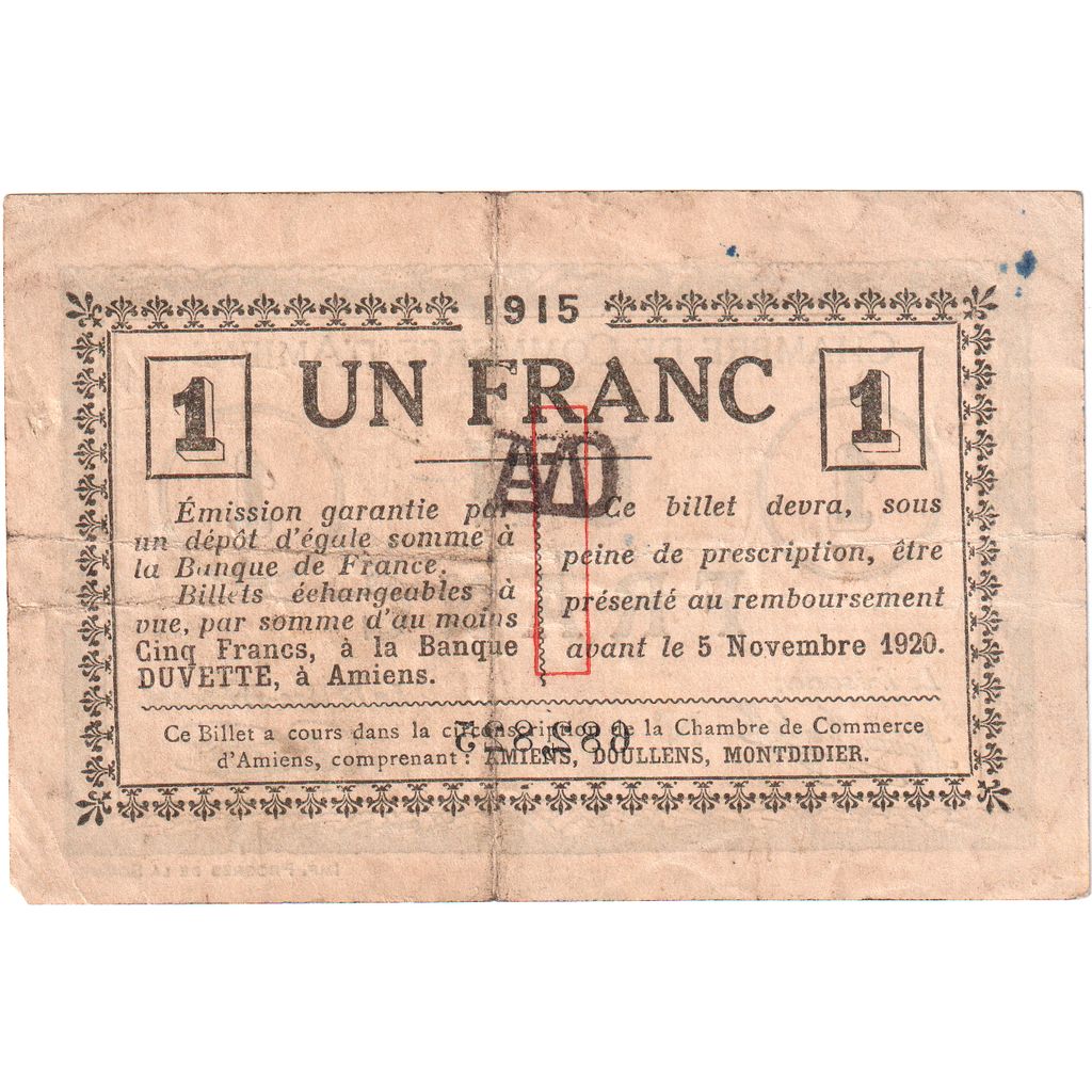 Francja, Amiens, 1 Franc, 682825, VF(20-25), Pirot:7-8
