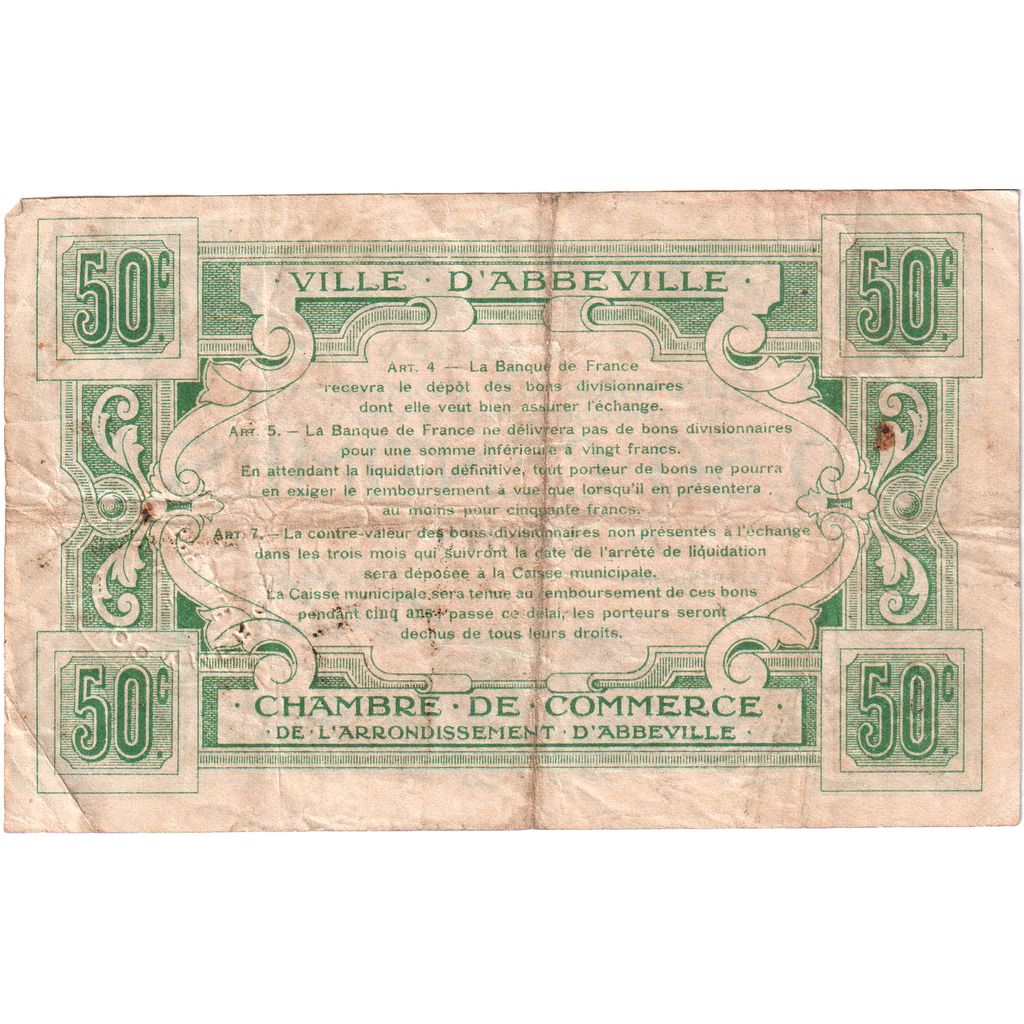 Francja, Abbeville, 50 Centimes, 250379, VF(20-25), Pirot:1-1