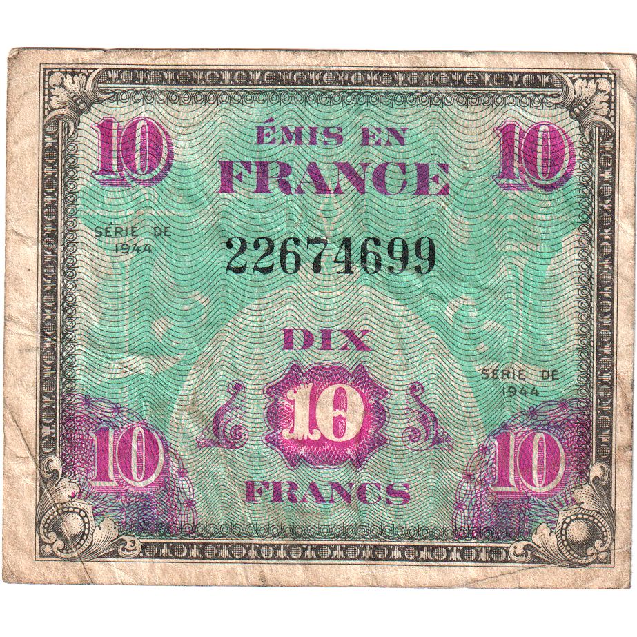 France, 10 Francs, Flag/France, SÉRIE 1944, F(12-15)