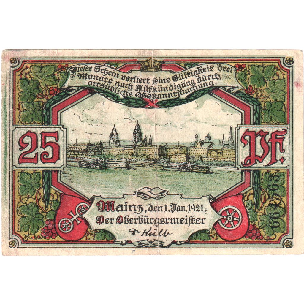 Germany, Mainz Stadt, 25 Pfennig, 1921-01-01, EF(40-45)