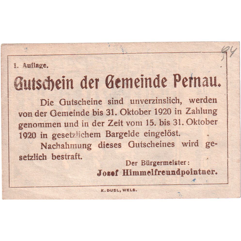 Austria, Pernau, 20 Heller, 1920-10-31, UNC(63)