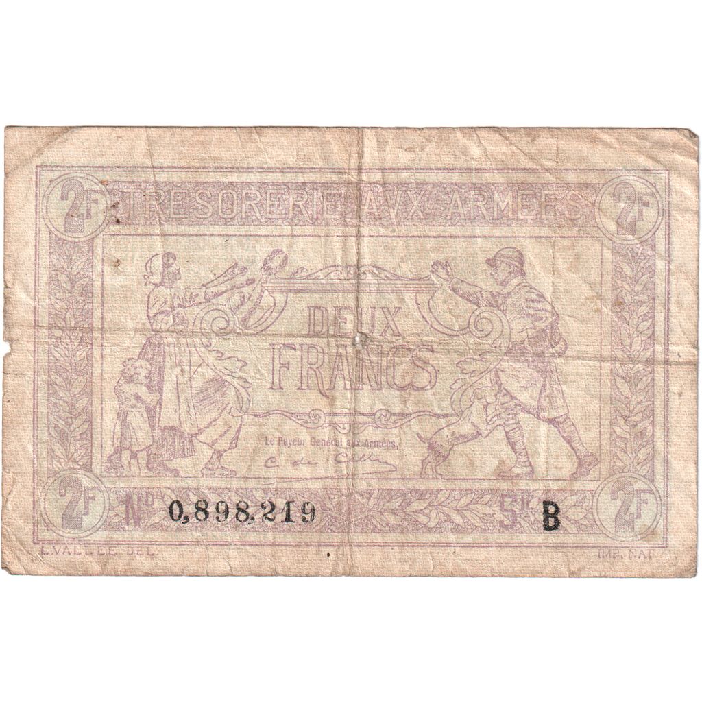 Francja, 2 Francs, 1917-1919 Army Treasury, Série B, VF(20-25)