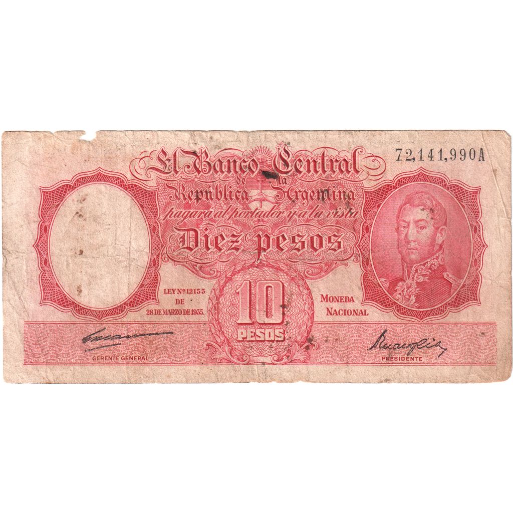 Argentina, 10 Pesos, 1935-03-28, F(12-15)