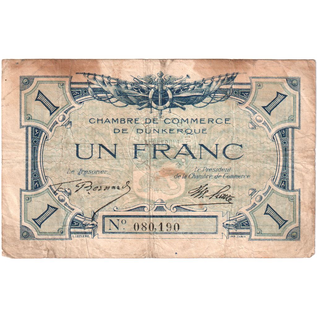Francia, Dunkerque, 1 Franc, B+, Pirot:54-5