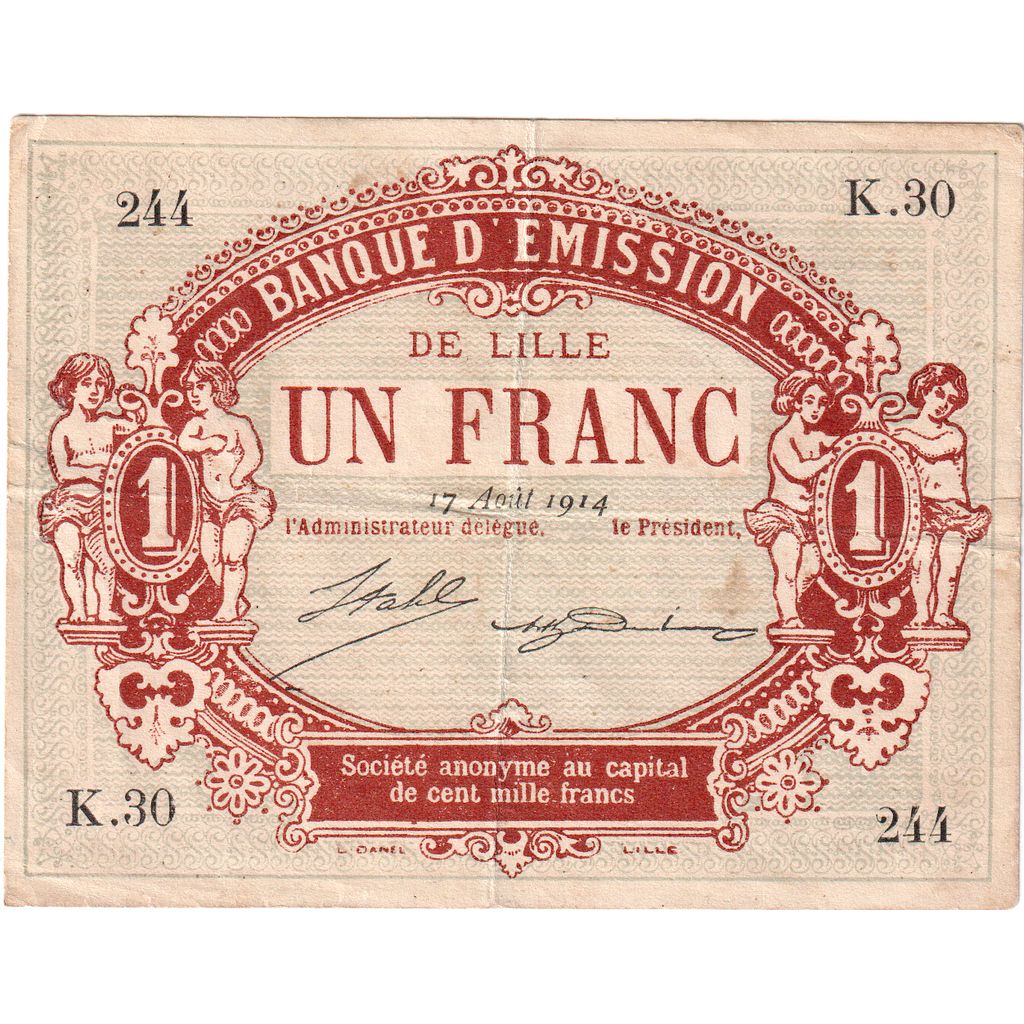 Francia, Lille, 1 Franc, 1914-08-17, Banque D'émission, MBC, Pirot:59-1589