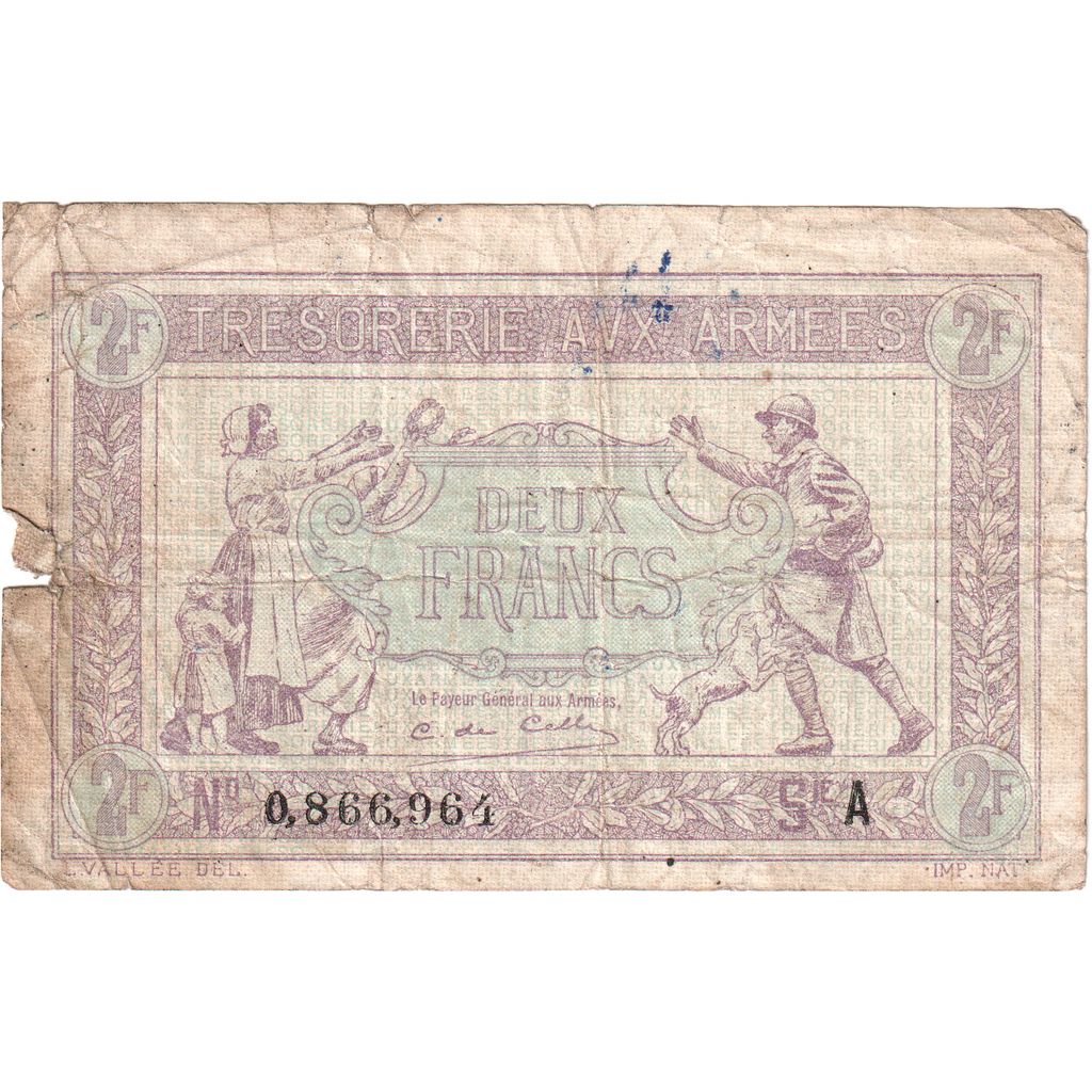 Francia, 2 Francs, 1917-1919 Army Treasury, Serie A, RC+