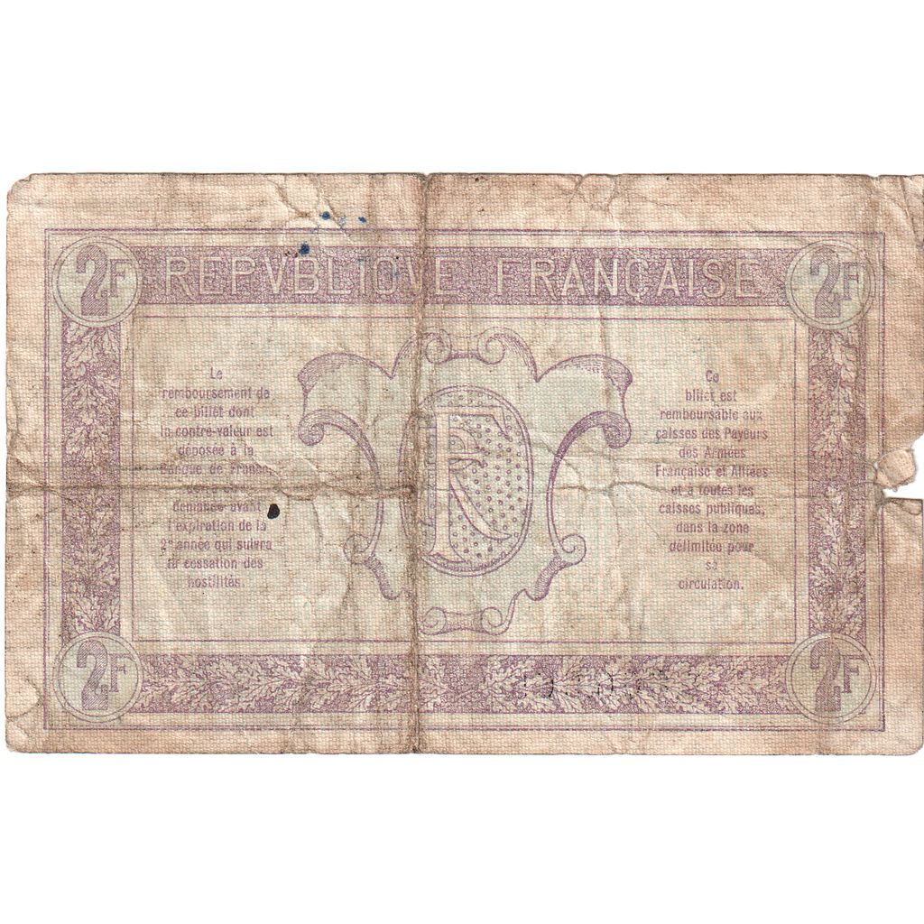 Francia, 2 Francs, 1917-1919 Army Treasury, Serie A, RC+