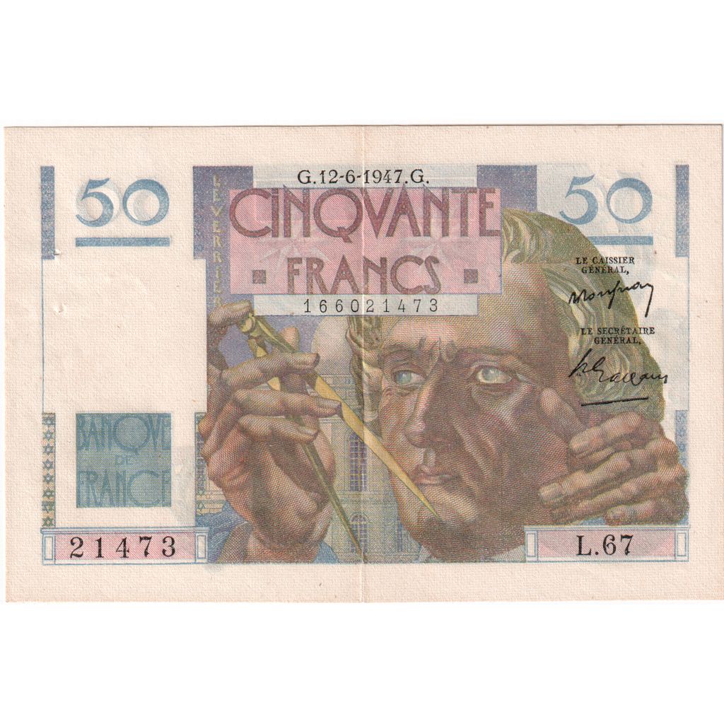 France, 50 Francs, Le Verrier, 1947-06-12, L.67, EF(40-45)