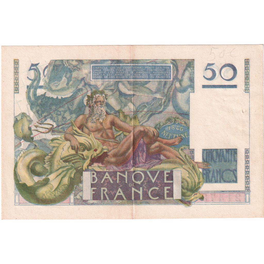 France, 50 Francs, Le Verrier, 1947-06-12, L.67, EF(40-45)