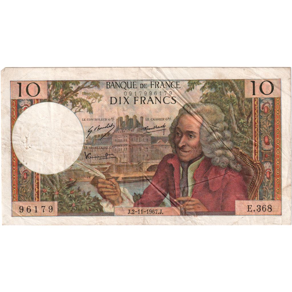 Francia, 10 Francs, Voltaire, 1967-11-02, E.368, BC
