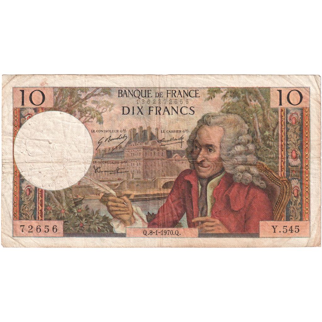 Francja, 10 Francs, Voltaire, 1970-01-08, Y.545, VF(20-25)