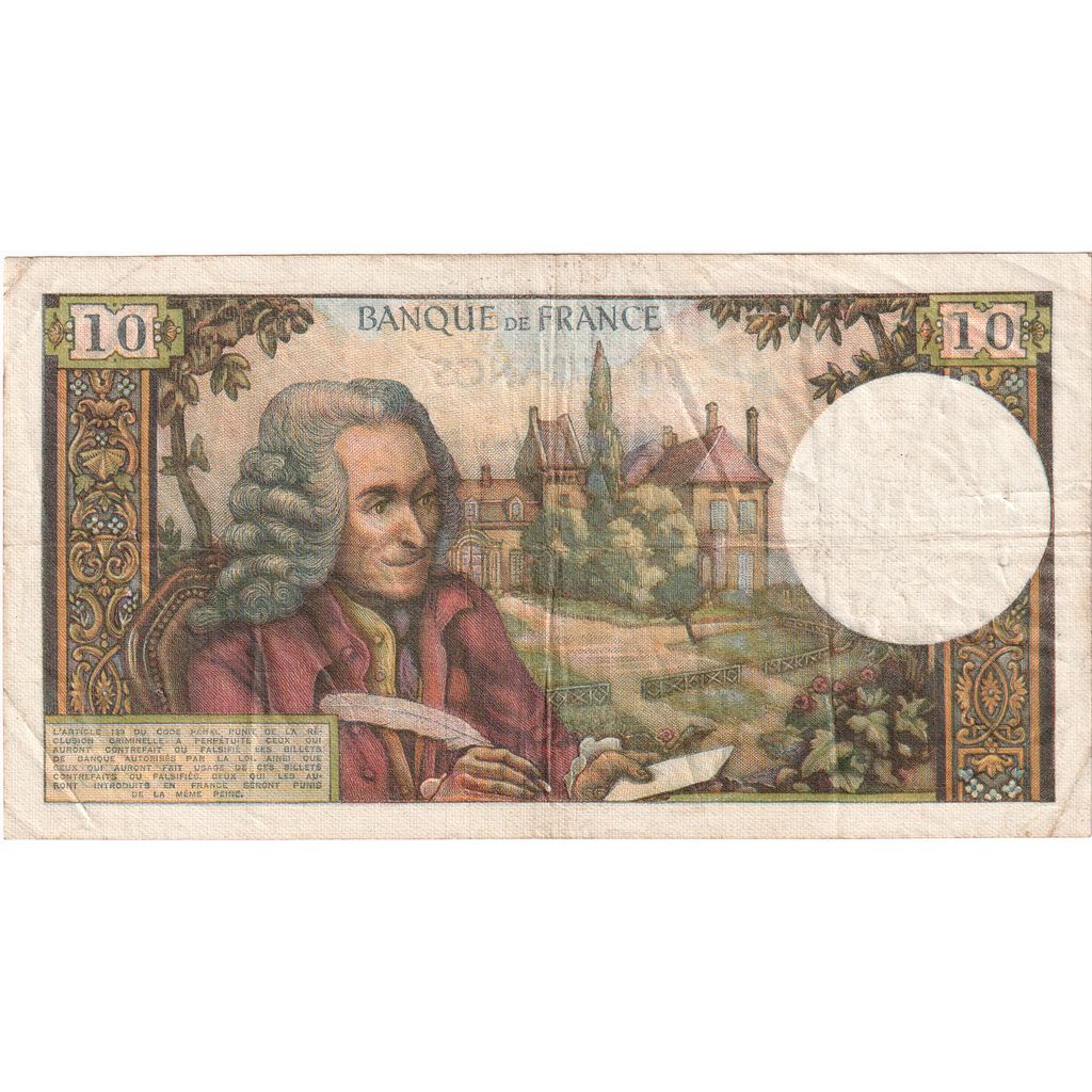 Francja, 10 Francs, Voltaire, 1970-03-05, K.565, VF(20-25)