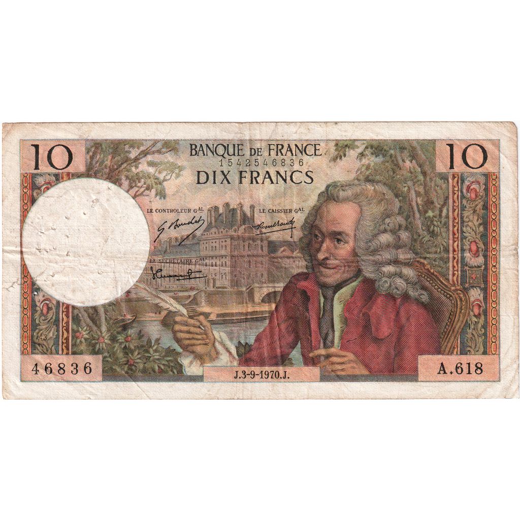 Francja, 10 Francs, Voltaire, 1970-09-03, A.618, AU(55-58)