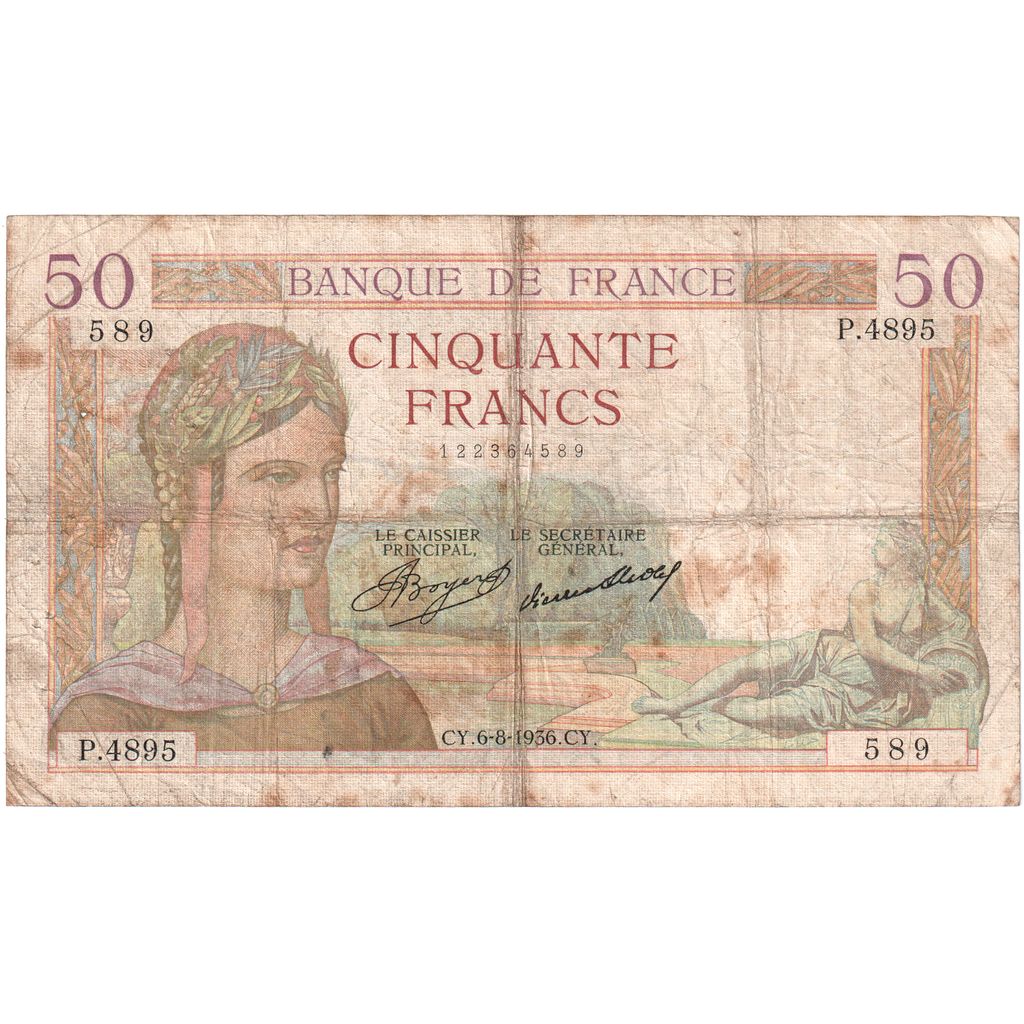 France, 50 Francs, Cérès, 1936-08-06, P.4895, B+