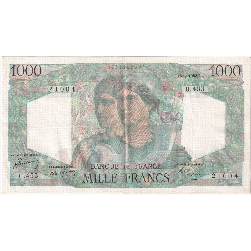 France, 1000 Francs, Minerve et Hercule, 1948-07-15, U.455, TB