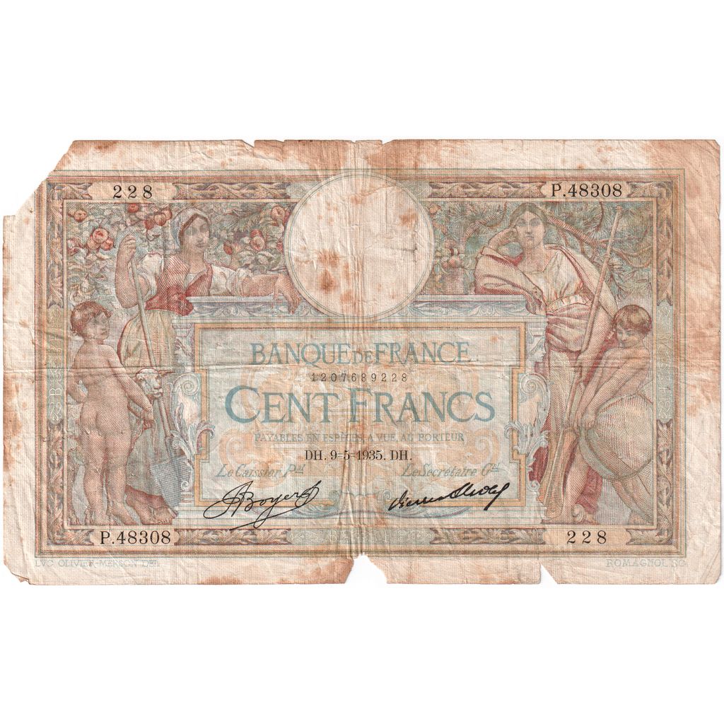 Frankreich, 100 Francs, Luc Olivier Merson, 1935-05-09, P.48308, SGE+
