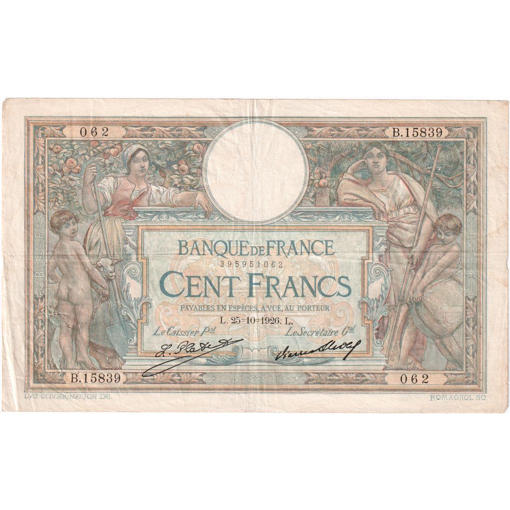 Francia, 100 Francs, Luc Olivier Merson, 1926-10-25, B.15839, MB+
