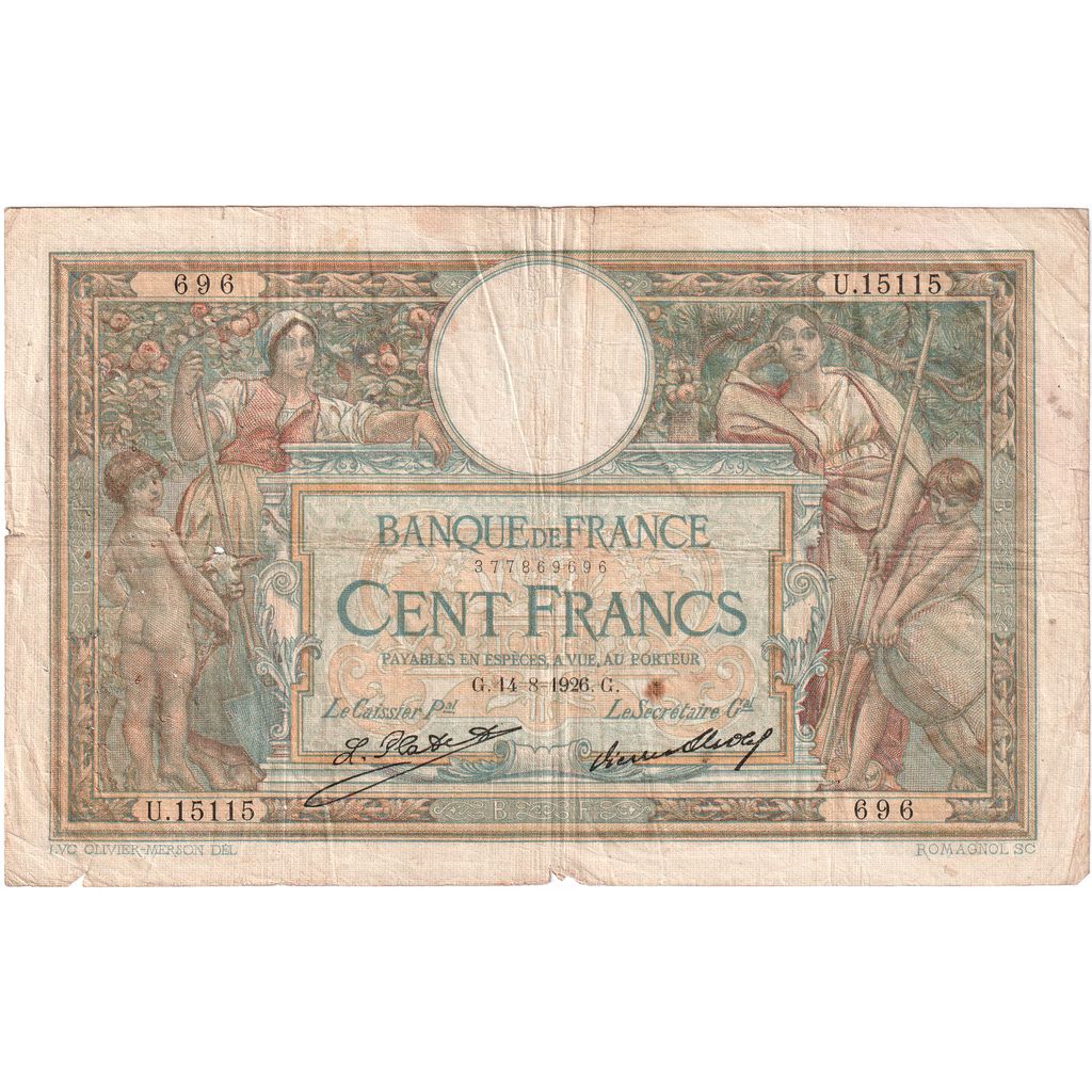 Francia, 100 Francs, Luc Olivier Merson, 1926-08-14, U.15115, B
