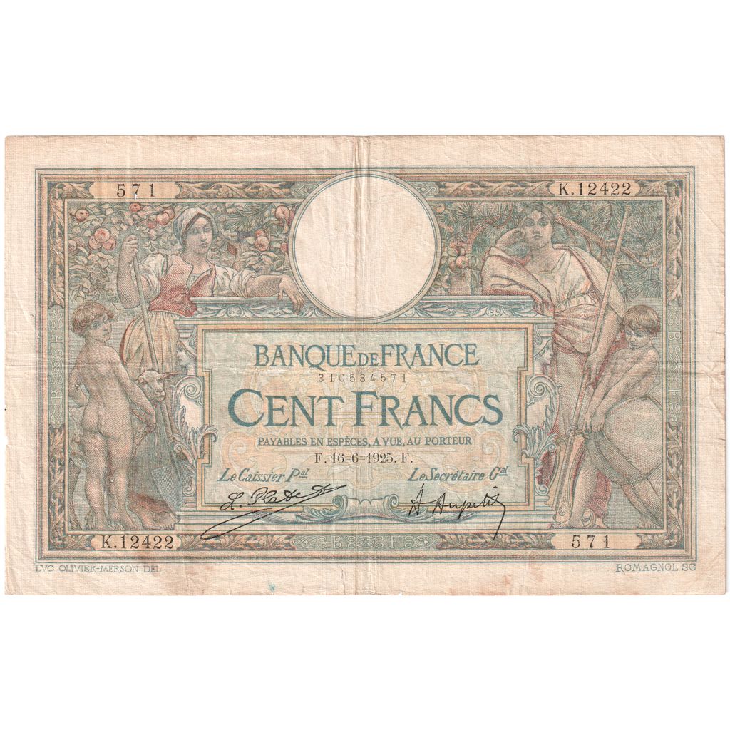 France, 100 Francs, Luc Olivier Merson, 1925-06-16, K.12422, TB