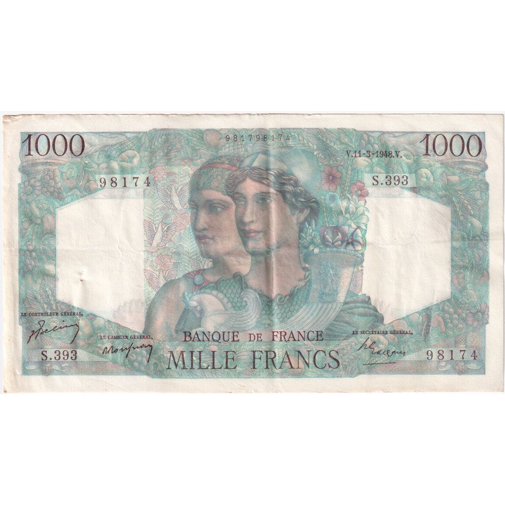 França, 1000 Francs, Minerve et Hercule, 1948-03-11, S.393, EF(40-45)