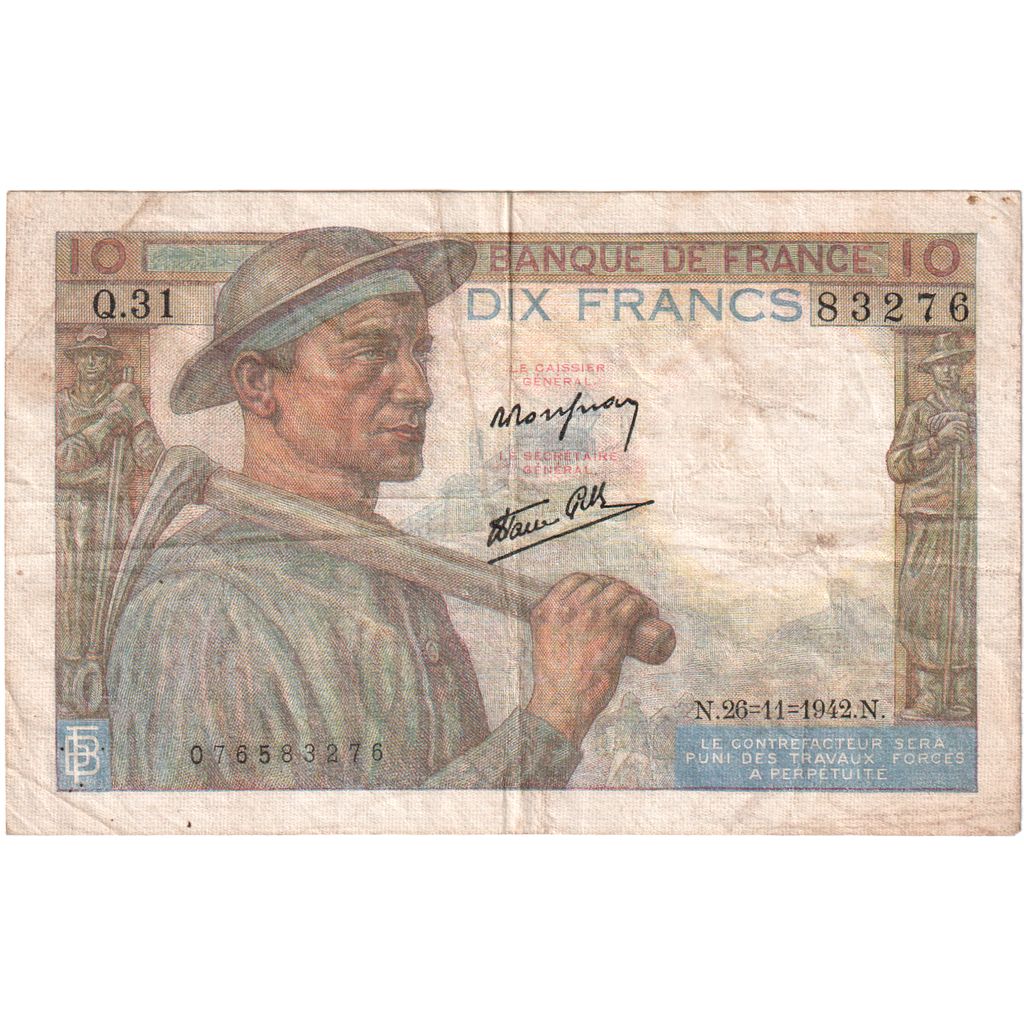 Frankreich, 10 Francs, Mineur, 1942-11-26, Q.31, S