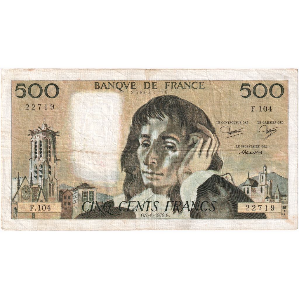 France, 500 Francs, Pascal, 1979-06-07, F.104, VF(30-35)