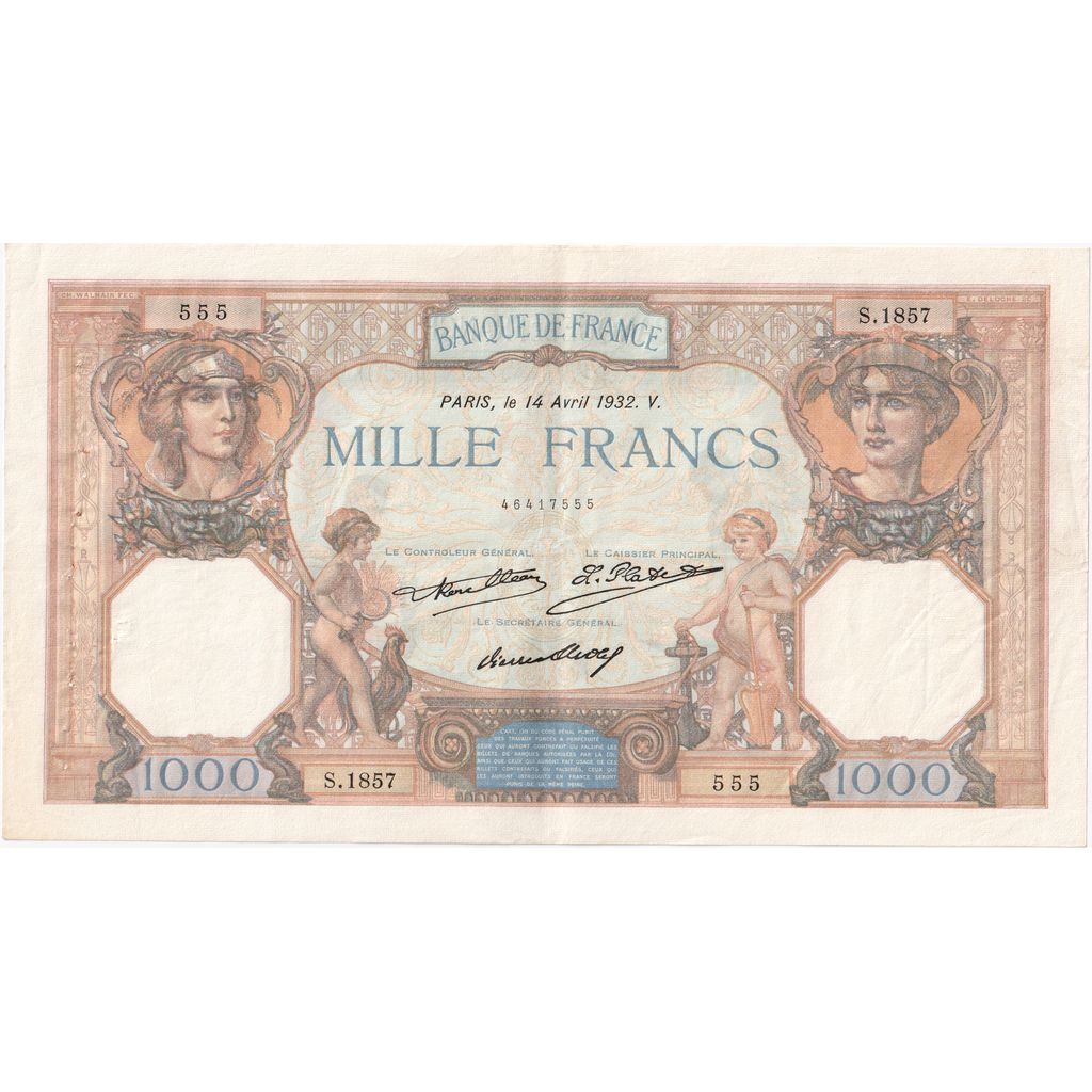 Frankrijk, 1000 Francs, Cérès et Mercure, 1932-04-14, S.1857, TTB