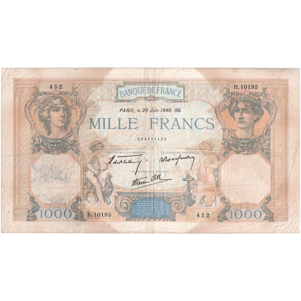 Frankrijk, 1000 Francs, Cérès et Mercure, 1940-06-20, B.10195, TB