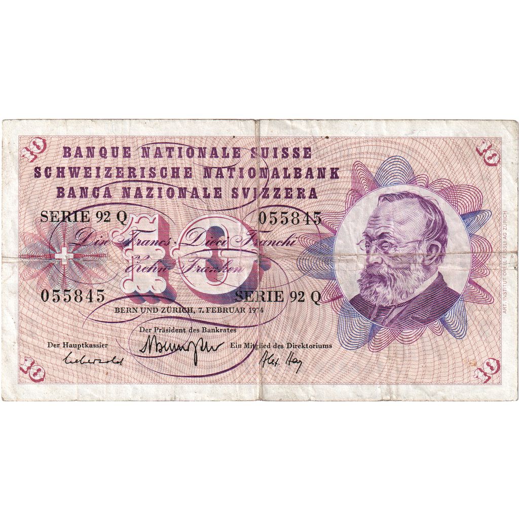 Suisse, 10 Franken, 1974-02-07, TB