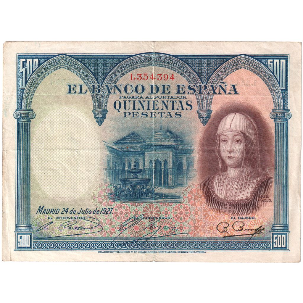 Hiszpania, 500 Pesetas, 1927-07-24, EF(40-45)
