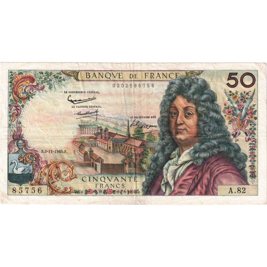 França, 50 Francs, Racine, 1964-11-05, A.82, VF(20-25)