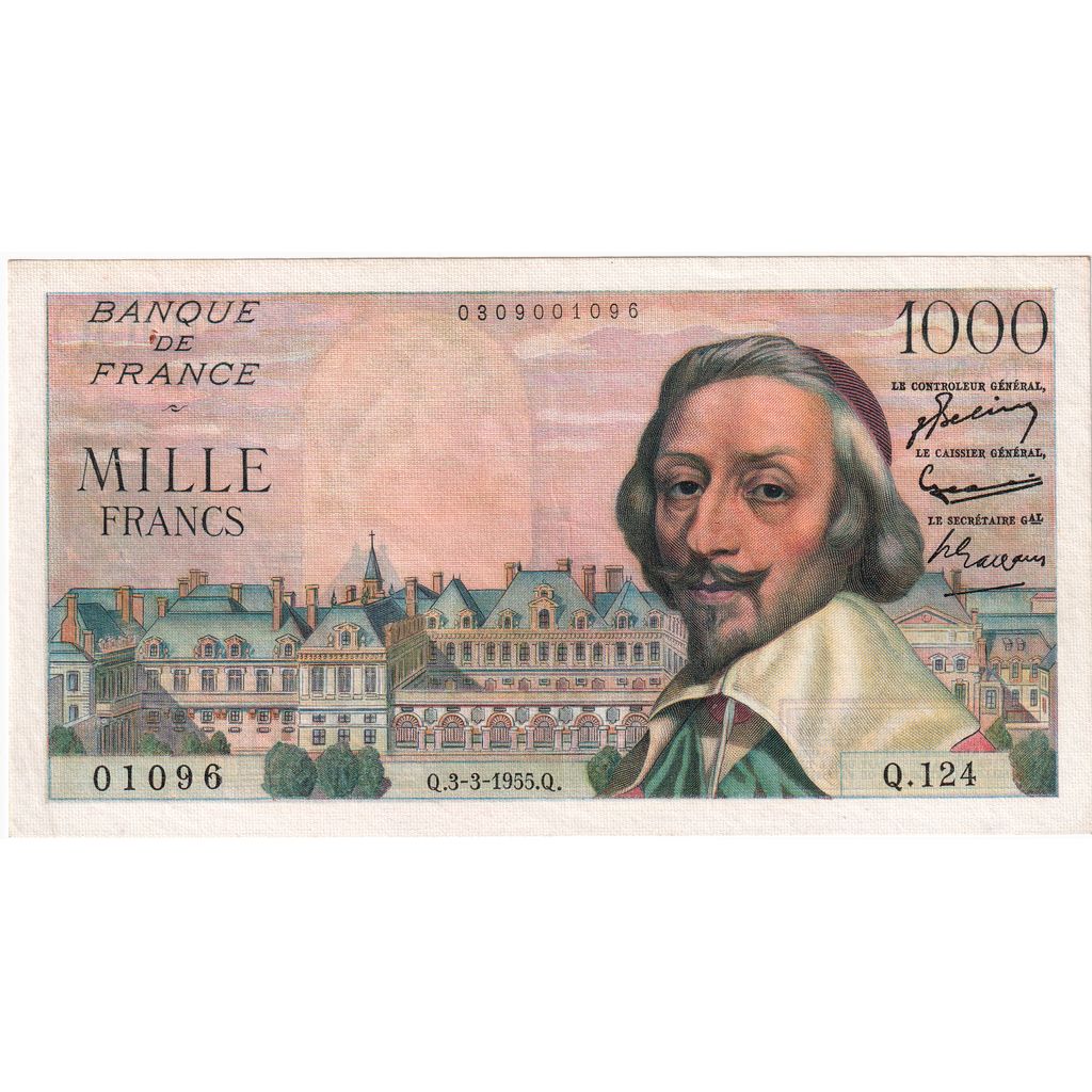 Francja, 1000 Francs, Richelieu, 1955-03-03, Q.124, AU(55-58)