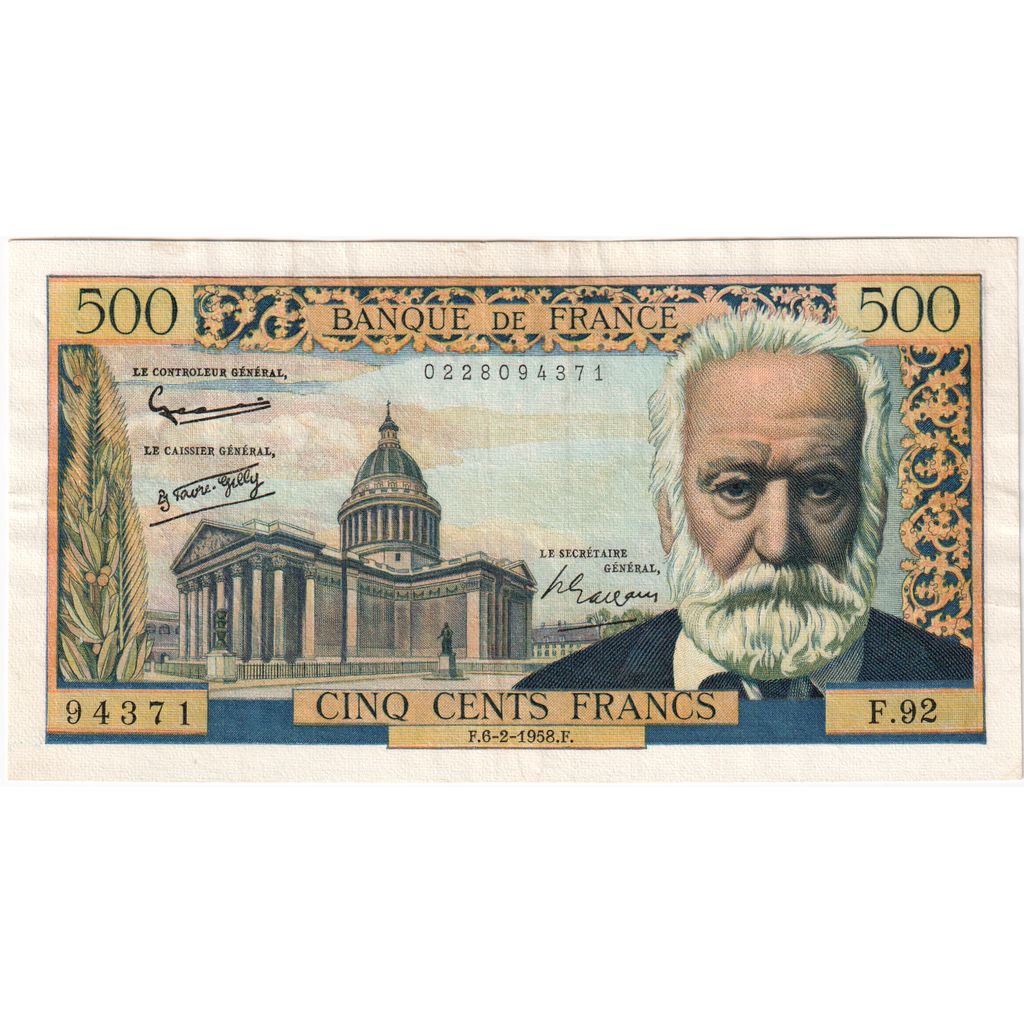 Frankreich, 500 Francs, Victor Hugo, 1958-02-06, F.92, VZ