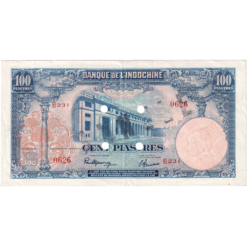 French Indochina, 100 Piastres, ANNULÉ, SS
