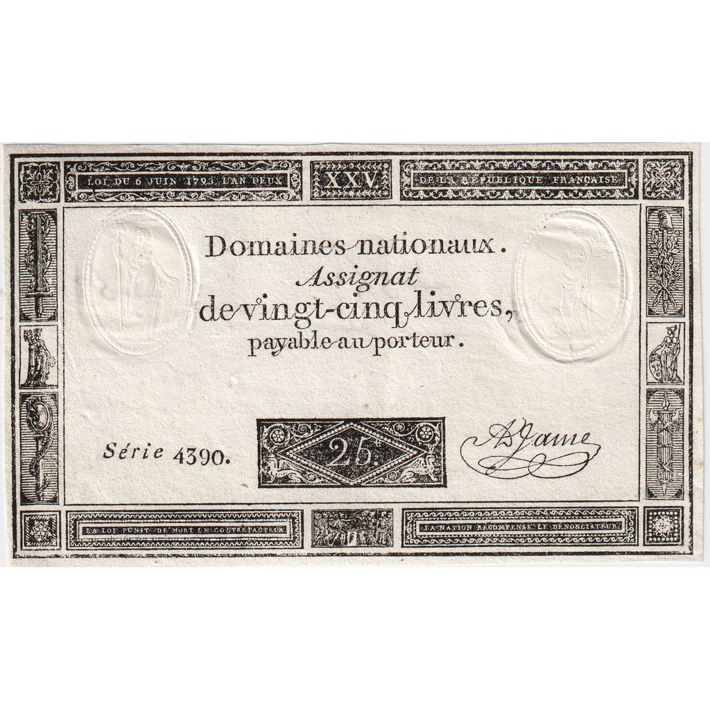 França, 25 Livres, 1793-06-06, 4390, UNC(63)