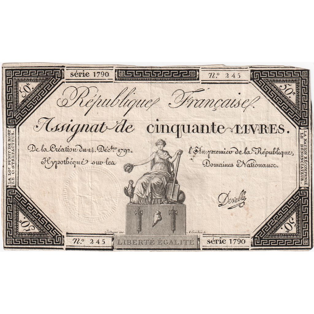 Francja, 50 Livres, 1792-12-14, EF(40-45)
