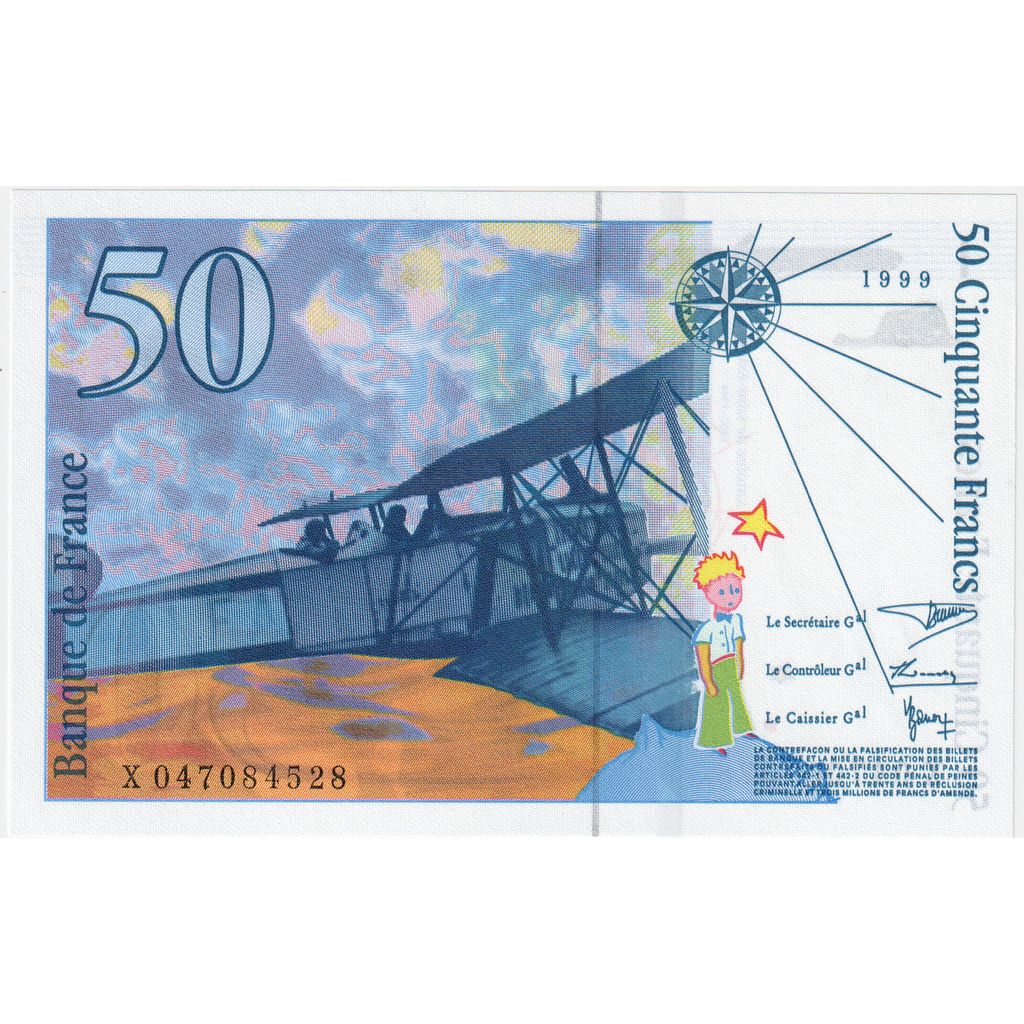 France, 50 Francs, St Exupéry, 1999, X.047, UNC(65-70)