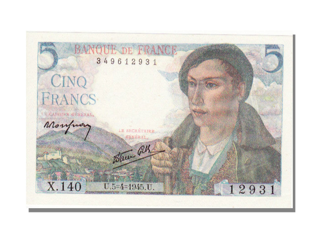 Banknot, Francja, 5 Francs, Berger, 1945, 1945-04-05, UNC(65-70), Fayette:5.6
