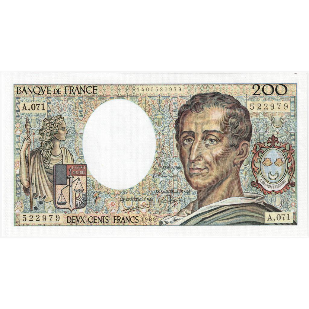 Francja, 200 Francs, Montesquieu, A.071, AU(55-58)