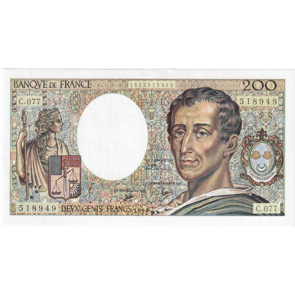 France, 200 Francs, Montesquieu, 1990, C.077, UNC(63)